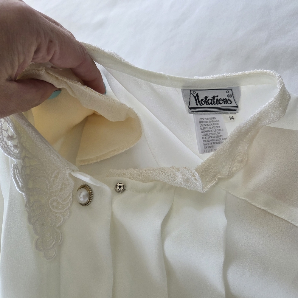 Vintage Notations Blouse 14 Ivory Sheer Lace Collar‎ Twee Victorian Goth Vamp - Picture 8 of 9